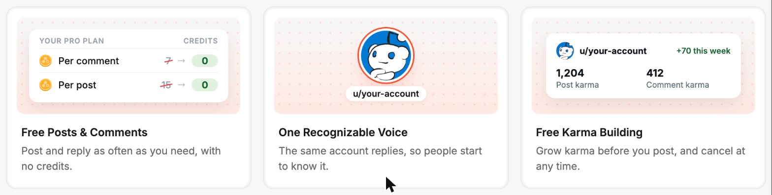 Free posts and comments, one recognizable voice, and free karma building
