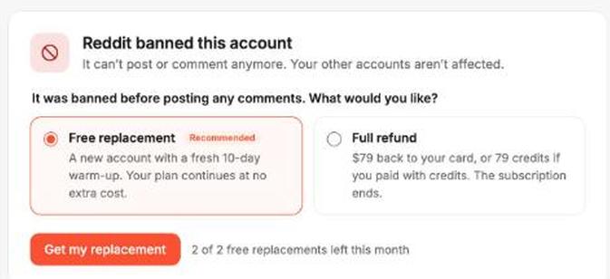 Choosing a free replacement or a full refund