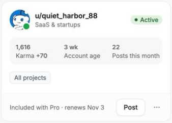 The Post button on an active account's card